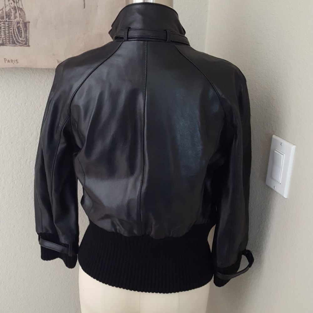 Bebe 90's Vintage Leather Funnel Neck Moto Style Jacket - Picture 6 of 8